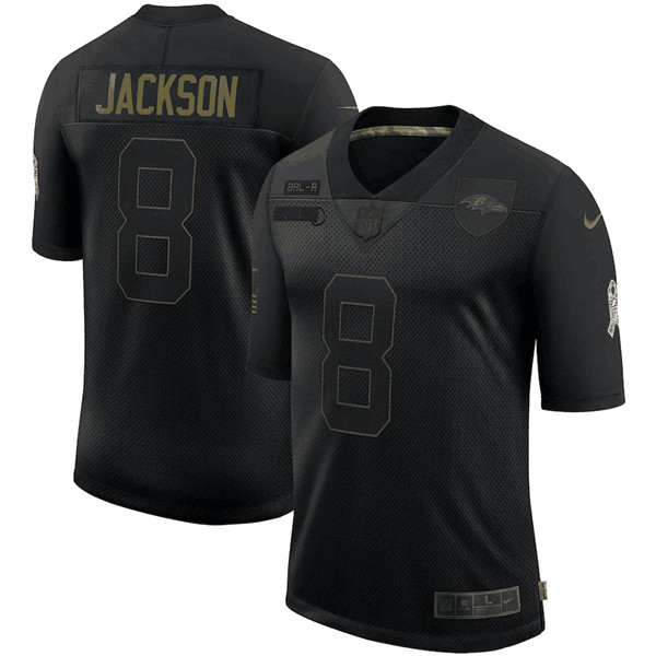 Men's Baltimore Ravens #8 Lamar Jackson Black NFL 2020 Salute To Service Limited Stitched Jersey